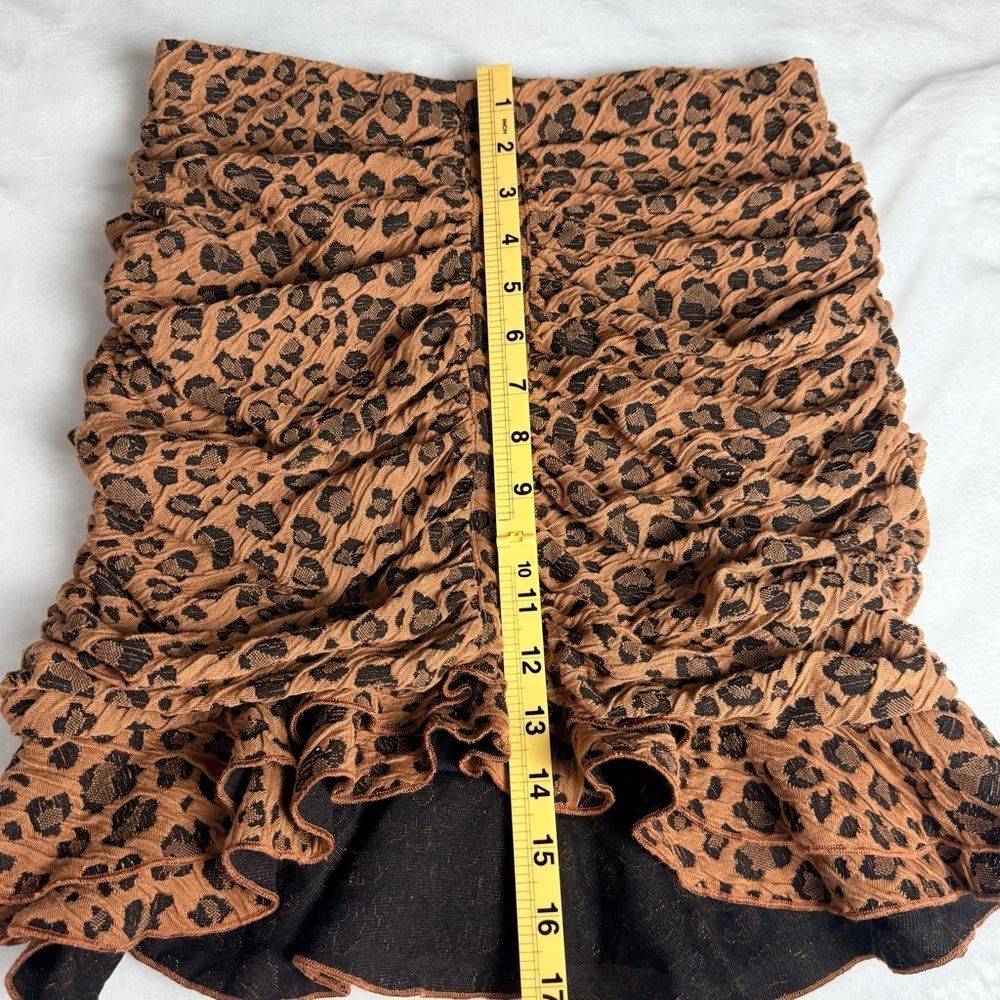 Mini Skirt Small TCEC Leopard Print Ruched Ruffle Hem Bodycon - Picture 5 of 7